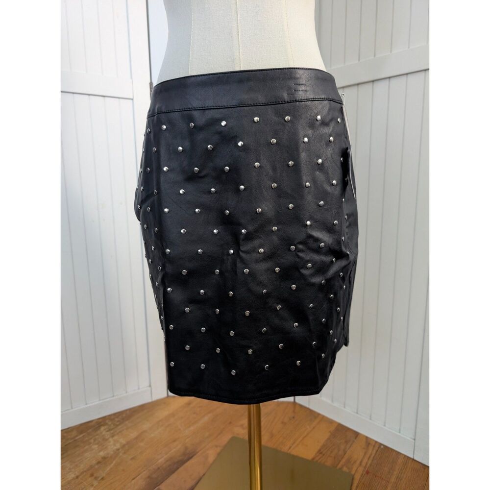 Belle Sky Black Faux Leather Studded Mini Skirt Size 4 NWT Edgy Punk